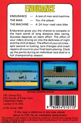 Endurance (UK) (1986) box cover back